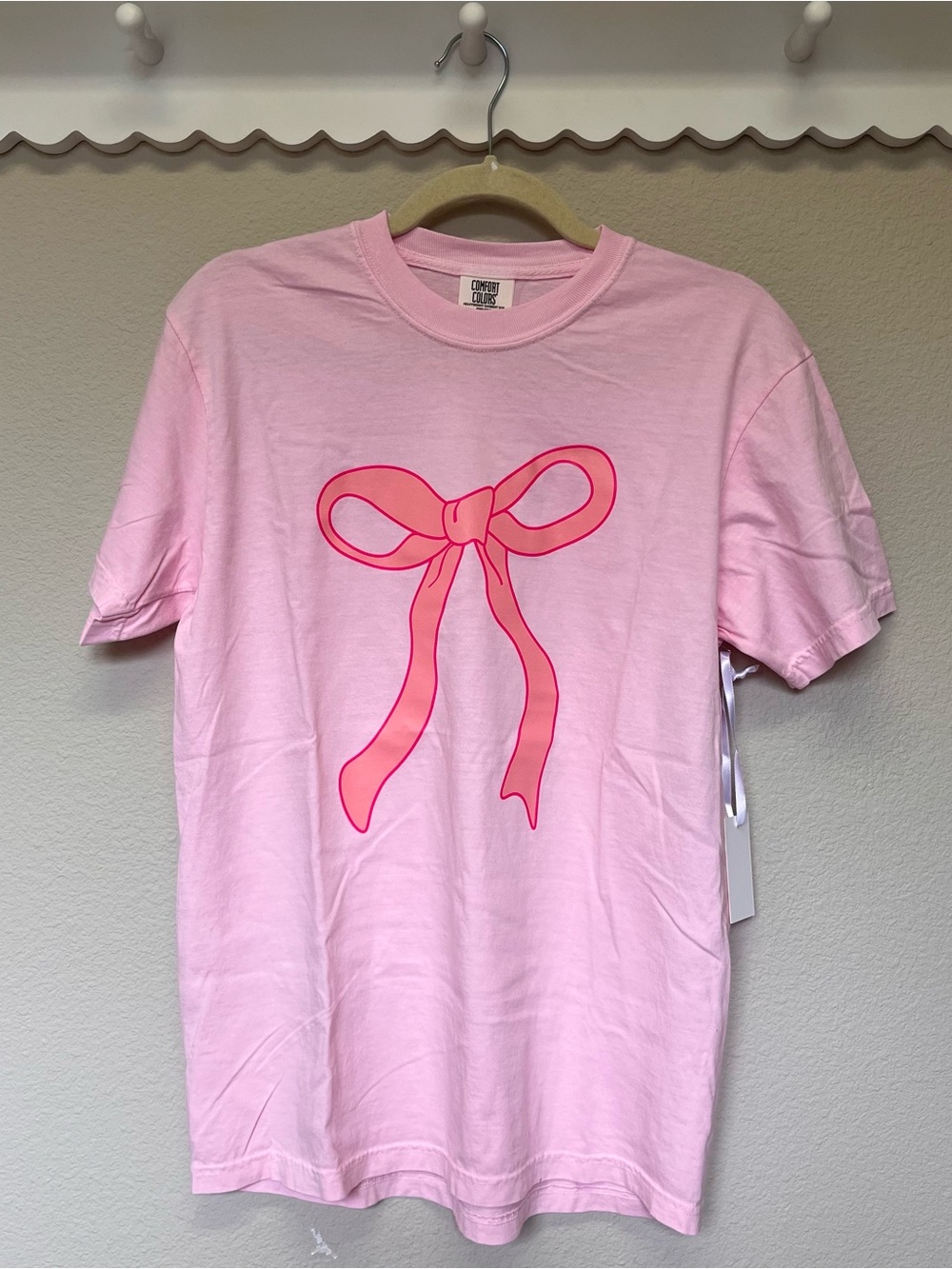 Comfort Colors Pink Tee with Hot Pink Bow Graphic